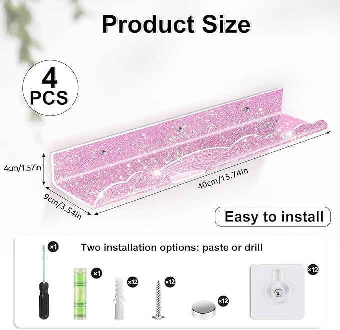 Rainbow Glitter Acrylic Floating Shelves, 15.7
