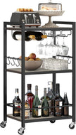 TUTOTAK Bar Cart, Home Bar Serving Cart, Microwave Cart, Drink Cart, Mobile Kitchen Shelf with Wine Rack and Glass Holder, Rolling Beverage Cart for Living Room, Kitchen, Greige BC01BG032