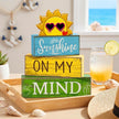 4 Pcs Summer Table Decor Wooden Sunshine Beach Tiered Tray Decor Rustic Farmhouse Sunshine Block Signs Gifts Summer Table Centerpieces for Home Kitchen Coffee Bar Shelf Office Decorations