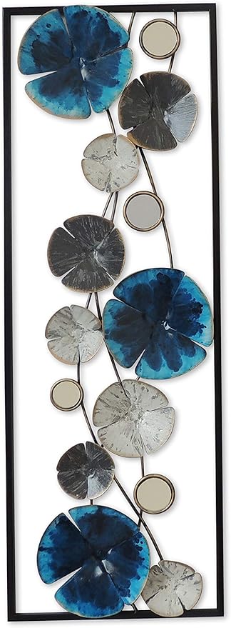 All American Collection Modern Chic Aluminum/Metal Wall Decor Frame | Blue & White Flowers
