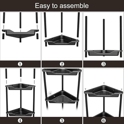 Orimade Rustproof 3 Tier Floor Standing Corner Shower Caddy Organizer, Plastic Metal Splicing Floor Corner Shelf Rack Stands for Bathroom, Black