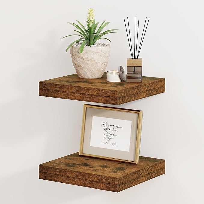 Fun Memories Floating Shelves, 8 Inch Deep Floating Shelves for Wall, 8 x 8 Wall Shelves, Rustic Wood Floating Shelf for Living Room, Bedroom, Bathroom, Rustic Brown Color, Set of 2