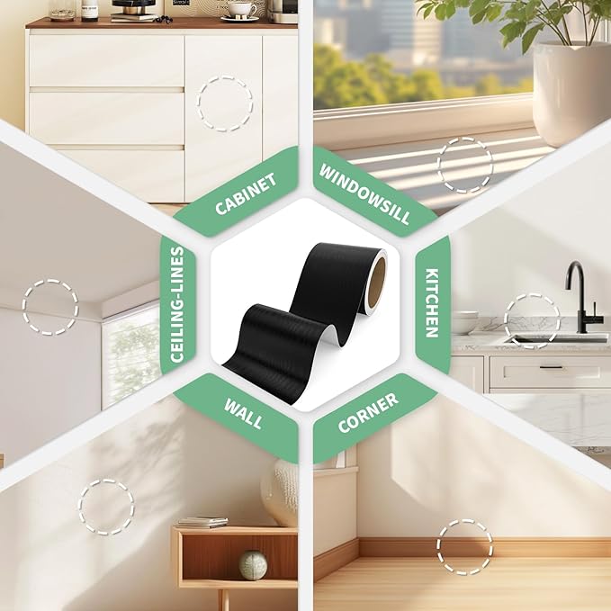 10M Peel and Stick Wallpaper Borders 390” x 2.36” Self Adhesive Mirror Frame Border Wood Grain DIY for Kitchen Bathroom Mirror Removal Border Sticker Wall Decor Cover 6.4 Sq.Ft, Black Wood