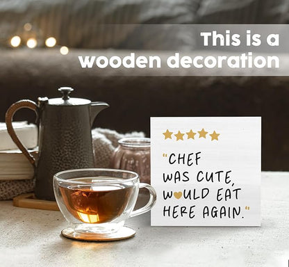 Chef Was Cute Would Eat Here Again Sign, Chef Kitchen Decor Sign, Cute Chef Kitchen Decor Wood Sign Home Decor for Girly Dining Room Restaurant