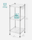 SONGMICS 3-Tier Bathroom Shelf, Storage Rack for Small Space, with 3 PP Shelf Liners, Removable Hook, Extendable Design, Silver and Translucent ULGR103E01