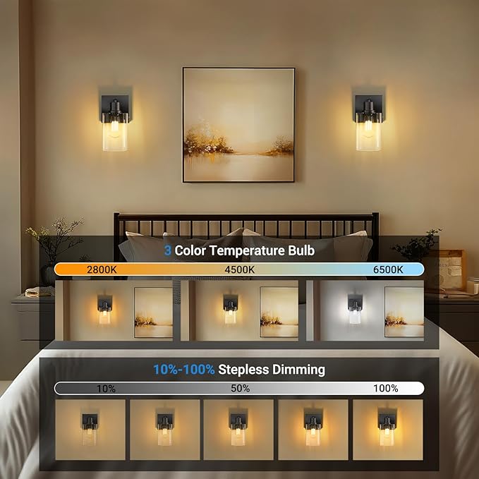 Kimjo Battery Operated Wall Sconce Set of 2 with Remote, Rechargeable Wireless Wall Lights with Dimmable Bulb and Glass Shade, Wall Decor for Bedroom Bathroom Hallway