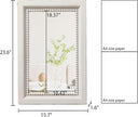 Boho White Mirrors for Wall Decor 24 x 16 Inches, Hanging Distressed Finish Wooden Frame Rectangular Rustic Mirror with Beaded Detailing for Bathroom Living Room Bedroom Entryway
