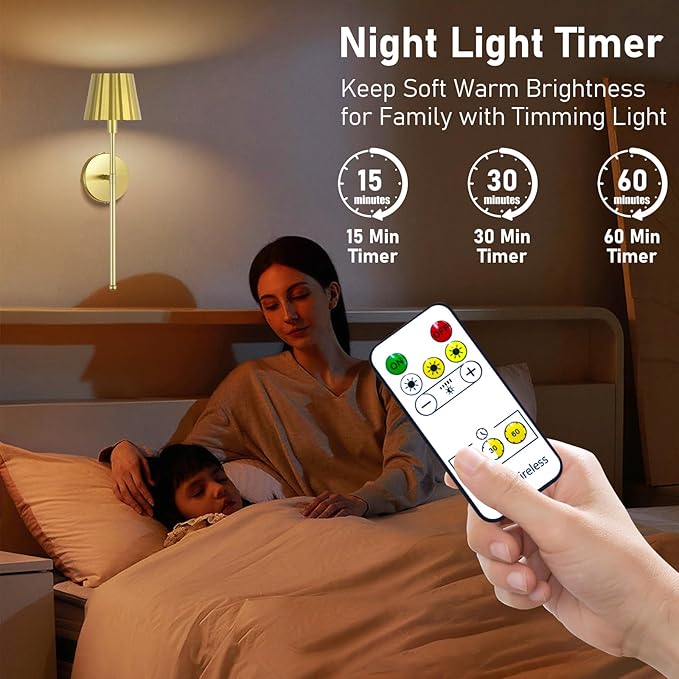 Battery Operated Wall Sconce Set of Two, Rechargeable Wireless Sconces with Dimmable Detachable Magnetic Bulbs and Remote, 3 Colors Wall Lights for Bedroom Living Room Hallway Fireplace