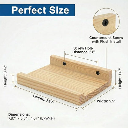 Z metnal Small Decor Shelves, Mini Floating Wooden Display Wall Shelf for Smart Speaker WiFi Collectables, Sauna Shelves, Wood, Wall Mounted, 8 x 5.5 inch, 2 Pack
