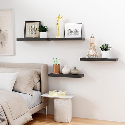 Bellsal Floating Shelves for Wall, Black Engineered Wood Wall Shelf Set of 4, 16" Walls Mounted Floating Shelf for Kitchen, Living Room, Bedroom, Bathroom Storage, Book Shelf for Home Decor