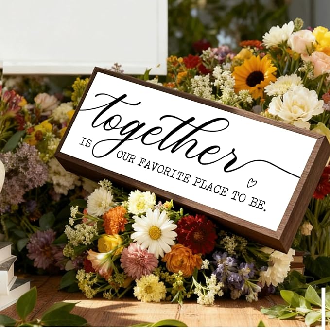 Together is Our Favorite Place to Be Sign, Inspirational Decor for Family Room, Decorative Framed Wood Sign, Desk Decors Art, Rustic Home Decor, Shelf Counter Tabletop Decoration, Housewarming Gift