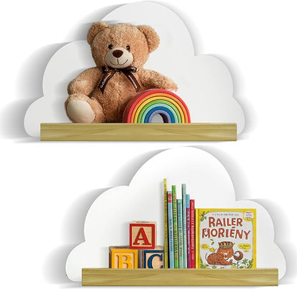 Cloud Shelves 2-Piece Set – White Floating Wall Shelf for Home Décor, Scalloped Wavy Bookshelf for Bedroom, Playful Wall Accent and Multipurpose Display Storage