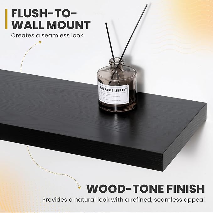 72 Inch Floating Shelves, 9.3" Deep Floating Shelf Wall Mounted, 72" Wall Shelves, Rustic Deep Bookshelf, Large Display Shelves & Storage Shelves for Bedroom, Living Room, Black, Set of 1