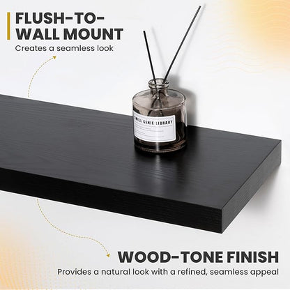 72 Inch Floating Shelves, 9.3" Deep Floating Shelf Wall Mounted, 72" Wall Shelves, Rustic Deep Bookshelf, Large Display Shelves & Storage Shelves for Bedroom, Living Room, Black, Set of 1