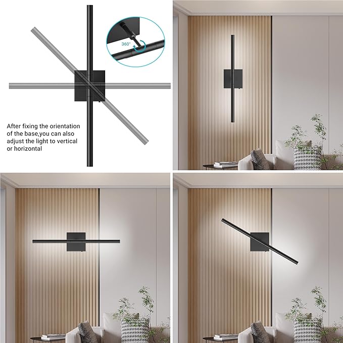 Tipace Hardwired Black Vanity Light Fixtures for Bathroom - 23.6 inch 360° Rotatable Modern Bathroom Light Fixture Over Mirror 5CCT LED Wall Sconce Lighting Fixture LED Vanity Lights Bar