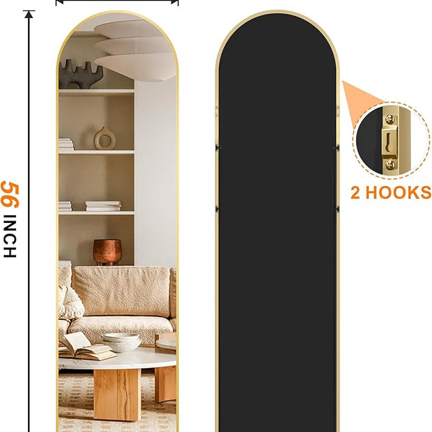 Arched Full Length Mirror, 56"x15" Standing Body Mirror for Wall, with Aluminum Alloy Frame for Bedroom, Living Room, Dressing Room(Gold)