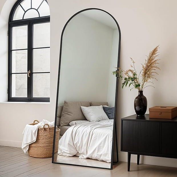 Full Length Mirror, 64" x 21" Arched Full Body Mirror Large Standing Floor Mirrors, Mirrors for Bedroom, Bathroom, Living Room Standing or Wall Leaning, Black