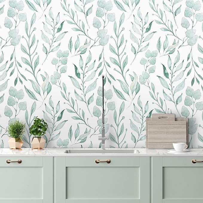 WENMER Green Leaf Wallpaper Floral Peel and Stick Wallpaper 17.7