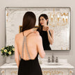 LOAAO 60X40 Inch Brushed Nickel Bathroom Mirror, Rounded Rectangle Silver Metal Frame Mirror, Brushed Nickel, Anti-Rust, Shatter Proof, Hangs Horizontally or Vertically