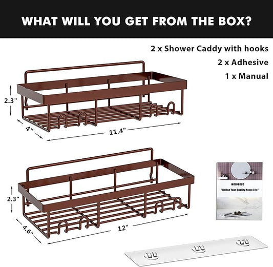 Moforoco Shower Caddy Shelf Organizer Rack, Self Adhesive Black Bathroom Shelves Basket, Home Farmhouse Wall Inside Organization and Storage Decor Rv Accessories, First Camper Apartment Essentials