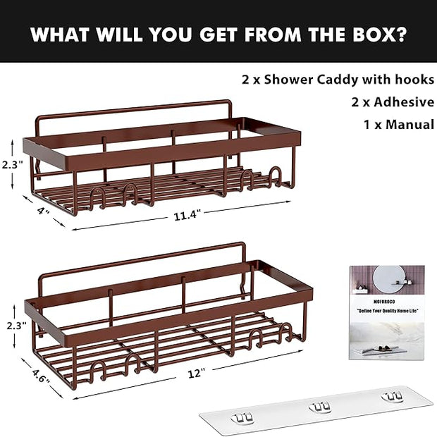 Moforoco Shower Caddy Shelf Organizer Rack, Self Adhesive Black Bathroom Shelves Basket, Home Farmhouse Wall Inside Organization and Storage Decor Rv Accessories, First Camper Apartment Essentials