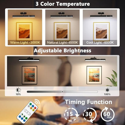 Motion Sensor Battery Operated Picture Light, Wireless Rechargeable Magnetic Art Wall Sconce with Remote Control, LED Picture Frame Lights for Paintings Mirror Portrait Gallery Dart Poster (Black)
