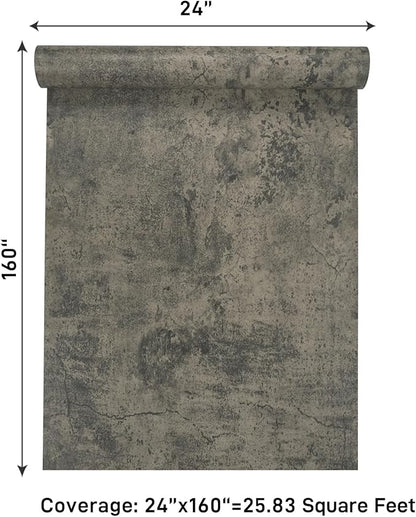 VaryPaper 24"x160" Weathered Cracked Concrete Contact Paper for Countertops Waterproof Grey Cement Wallpaper Peel and Stick Limewash Wallpaper Self Adhesive Concrete Wall Paper for Bedroom Bathroom
