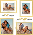 Vittanly 8.5x11 Picture Frames Set of 4, Display Pictures 6x8 with Mat or 8.5x11 without Mat, Gallery Wall Frame Set for Wall Mounting, Engineered Wood with Shatter Resistant Plexiglass, Gold