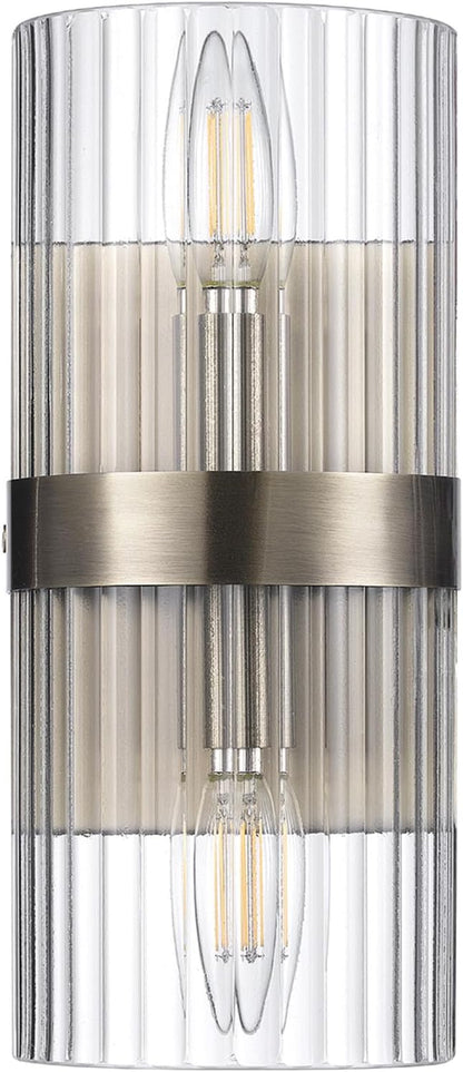 GLOBE Electric 65000046 2-Light Wall Sconce, Matte Brass, Ribbed Glass Shade, E12 Base Sockets, Wall-Lamp Dimmable, Lights for Bedroom, Kitchen Sconces Lighting, Home Decor, Mounted Bedside Lamp