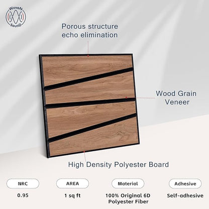 WoveN SounD Artisan Acoustic Wall Panels, 16 Pack 12x12 Inch, Wood Veneer Carved Sound Proof Wall Decor, Self-Adhesive for Home, Studio, Office & Focus Zones, Cut Prism, Teak