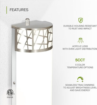 ASD 12 Inch LED Indoor Wall Sconce - Brushed Nickel Modern Dimmable 15W 2700K-5000K Adjustable Wall Mounted Light Fixtures, Wall Lights for Bedroom, Bathroom, Living Room, Hallway Decor - ETL