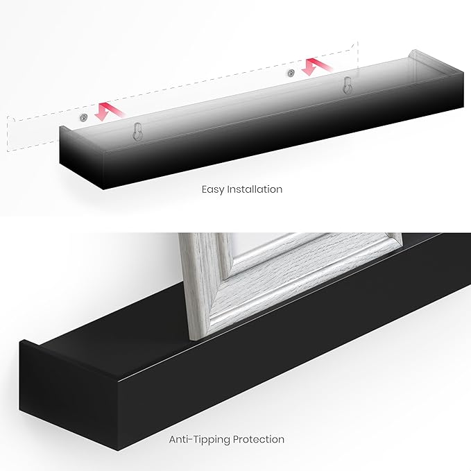 Ballucci Modern Floating Shelves 24", Set of 2 Wood Wall Mount Ledges for Nursery, Living Room, Bathroom, Kitchen, Office, Black