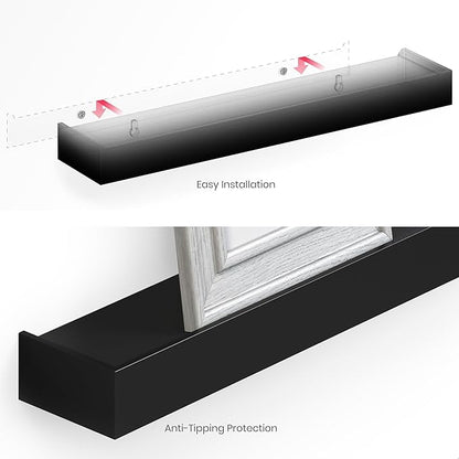 Ballucci Modern Floating Shelves 24", Set of 2 Wood Wall Mount Ledges for Nursery, Living Room, Bathroom, Kitchen, Office, Black
