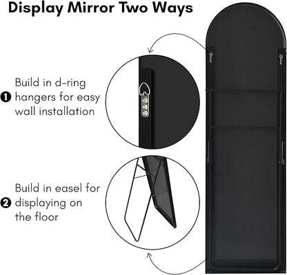 Americanflat 18x58 Arched Mirror with Stand- Large Hanging Mirrors with Aluminum Frame - Modern Mirror for Bathroom, Bedroom, Living Room - Mirrors for Wall Display and Home Decor - Black