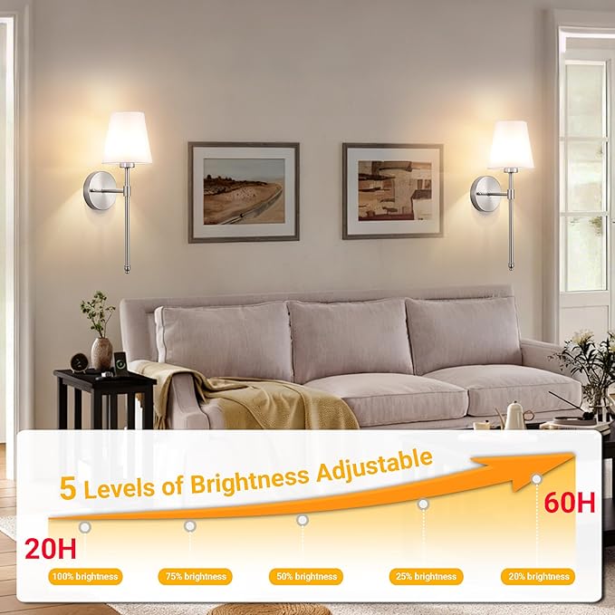 Peel and Stick Wall Sconces, Stick On Wall Sconce Set of 2, Battery Operated Wireless Wall Light, No Drill Adhesive Wall Lamp, Corn Bulb with 10000mAh Rechargeable Battery, Bedroom Wall Decor