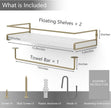 Wall Decor Floating Shelves, Home Decor with Towel Bar/Hooks, Wall Shelves for Bathroom/Living Room/Kitchen/Bedroom, (Gold-White) Floating Bathroom Shelves