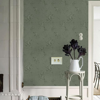 Green Flower Wallpaper Stick and Peel 17.7inch x 393.7inch Embossed Floral Stick Peel Contact Paper Solid Pure Waterproof Green Self Adhesive Wallpaper Flower Removable Shelf Vinyl Roll