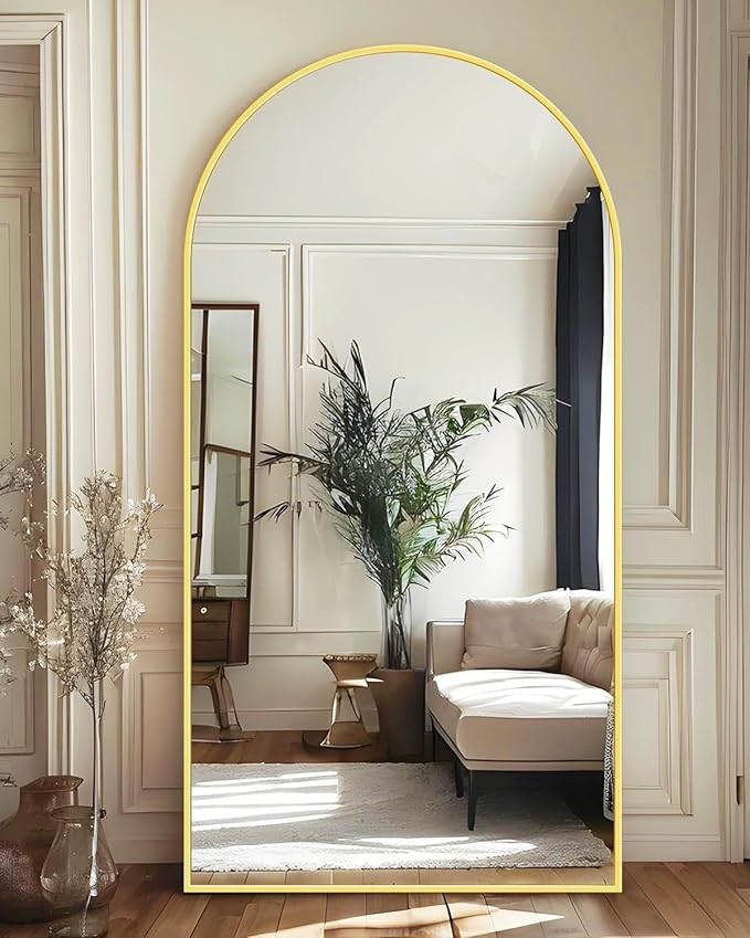 Antok Arched Full Length Mirror, 71"x32" Gold Metal Frame Floor Mirror for Bedroom Living Room, Freestanding/Wall Mount/Leaning