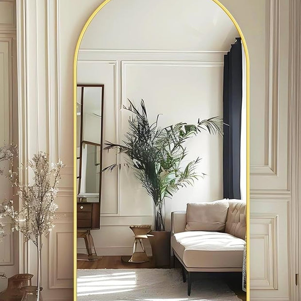 Antok Arched Full Length Mirror, 71"x32" Gold Metal Frame Floor Mirror for Bedroom Living Room, Freestanding/Wall Mount/Leaning