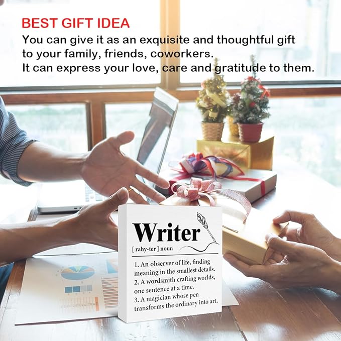 Writer Gifts - Author Gift - Gifts for Writers - Writer Definition Wooden Sign Home Office Bedroom Desk Table Shelf Wall Decor - 5 x 5 Inches