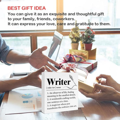 Writer Gifts - Author Gift - Gifts for Writers - Writer Definition Wooden Sign Home Office Bedroom Desk Table Shelf Wall Decor - 5 x 5 Inches