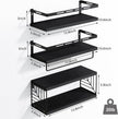 Fixwal 3+1 Tier Wall Mounted Bathroom Shelves Over Toilet, Rustic Wood Floating Shelves with Metal Frame and Towel Bar for Bathroom, Kitchen, Bedroom, Living Room (Black)