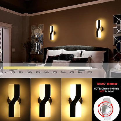 Kawell 12W Minimalist LED Wall Light 1%-100% Dimming Modern Wall Sconce Hardwired Indoor Wall Lamp Square for Bedside Hallway Study Kitchen, Black 3000K