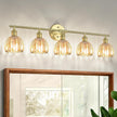 Vintage Bathroom Light Fixtures,5-Light Hardwired Vanity Lights with Amber Tulip Glass Shade,Gold Bathroom Vanity Light for Mirror Restroom,E26 Socket,33.46 in(Bulbs Not Included)