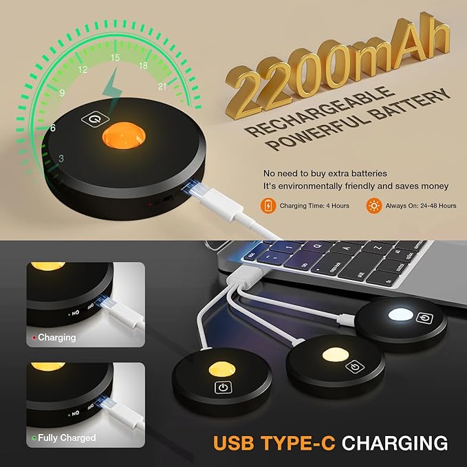 Puck Lights Cordless with Remote Control, 2200mAh Rechargeable Under Counter Lighting,3 Color Temperatures Dimmable Under Cabinet,Closet Light,Tap Light for Hallway (Black, 5PCS)