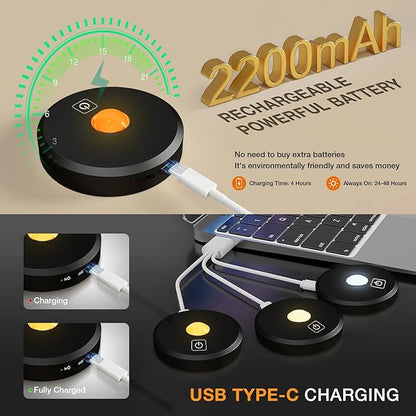 Puck Lights Cordless with Remote Control, 2200mAh Rechargeable Under Counter Lighting,3 Color Temperatures Dimmable Under Cabinet,Closet Light,Tap Light for Hallway (Black, 5PCS)