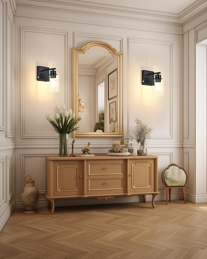 Battery Operated Wall Sconce Set of 2, Black Rechargeable Wall Lights with Timer Function, Easy Install Dimmable Wireless Wall Lamps Sconces Wall Decor for Living Room Bedroom Hallway, Emergency 3000K