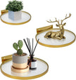 Cityelf Floating Shelves Wall Mounted Wall Decor Iron Glass Hanging Shelf Home Decor Set of 3 Display Ledge Shelves for Living Room Bedroom Office-Gold