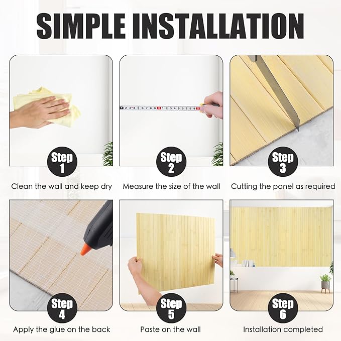 FONUNO Bamboo Wall Panel for Interior Decoration Bamboo Pole Wrap Roll Natural Wainscoting Paneling Decorative Wall Slat Covering for Living Room, Bedroom, Office (12 Inch x 96 Inch, Raw)