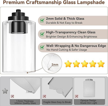 6-Light Bathroom Light Fixtures, 38" Modern Vanity Lights Over Mirror with Clear Glass Shades, Matte Black Light Fixture, Classic Wall Light Fixture for Mirror Living Room Cabinet Bedroom Porch